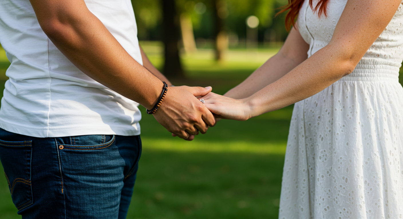 Couple holding hands in park - BEFoAF romance lab